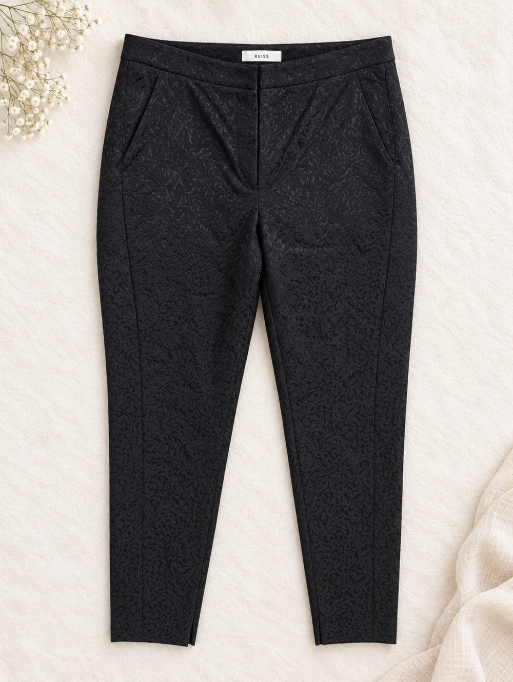 Reiss Black Jacquard Ankle Pants UK 14 EU 42 USA 10 Elegant